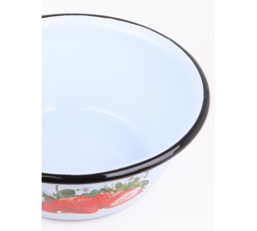 Миска эмалированная 1,5 л, Стальэмаль 1с7с, Клубника садовая, серо-голубой