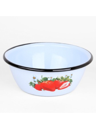 Миска эмалированная 1,5 л, Стальэмаль 1с7с, Клубника садовая, серо-голубой