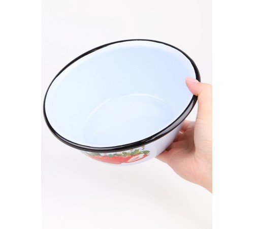 Миска эмалированная 1,5 л, Стальэмаль 1с7с, Клубника садовая, серо-голубой