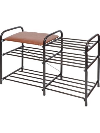 Этажерка для обуви Ника ЭТЛ3 Люкс 3-х ярусная (каркас - медный антик, цвет сиденья - коричневый)