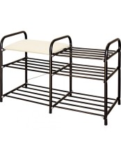 Этажерка для обуви Ника ЭТЛ3 Люкс 3-х ярусная (каркас - чёрный, цвет сиденья - слоновая кость)