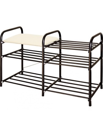 Этажерка для обуви Ника ЭТЛ3 Люкс 3-х ярусная (каркас - чёрный, цвет сиденья - слоновая кость)