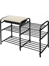 Этажерка для обуви Ника ЭТЛ5/2 Люкс 3-х ярусная (каркас - чёрный, цвет сиденья - слоновая кость)