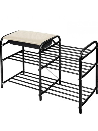 Этажерка для обуви Ника ЭТЛ5/2 Люкс 3-х ярусная (каркас - чёрный, цвет сиденья - слоновая кость)