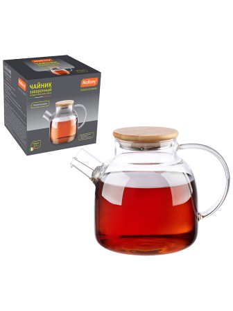Чайник заварочный MALLONY Foresta di bambu, объем 1,5 л, из боросиликатного стекла с крышкой из бам.