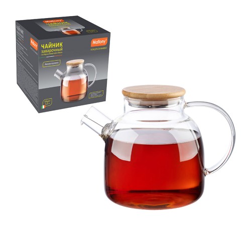 Чайник заварочный MALLONY Foresta di bambu, объем 1,5 л, из боросиликатного стекла с крышкой из бам.