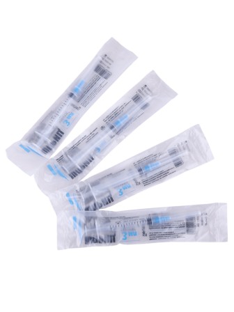 Шприцы 3 мл, игла надета, 23G x 1 1/4 (0,6 x 30 мм), 100 шт в ПАКЕТЕ