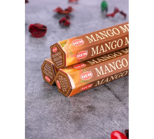 Благовония HEM, шестигранники, Манго Дыня (Mango Melon), 3 упаковки по 20 аромапалочек
