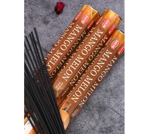 Благовония HEM, шестигранники, Манго Дыня (Mango Melon), 3 упаковки по 20 аромапалочек