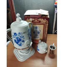 Уценка! Электрочайник-самовар Добрыня 4.0 л DO-421 гжель + керамический заварочный чайник 1.0 л 23-0937