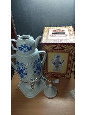 Уценка! Электрочайник-самовар Добрыня 4.0 л DO-421 гжель + керамический заварочный чайник 1.0 л