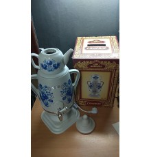 Уценка! Электрочайник-самовар Добрыня 4.0 л DO-421 гжель + керамический заварочный чайник 1.0 л