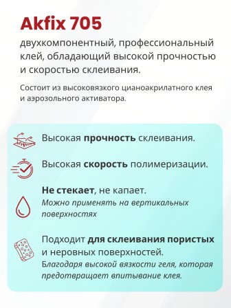 Akfix 705 Набор для склеивания (Супер клей В50 гр + Активатор 200 мл)