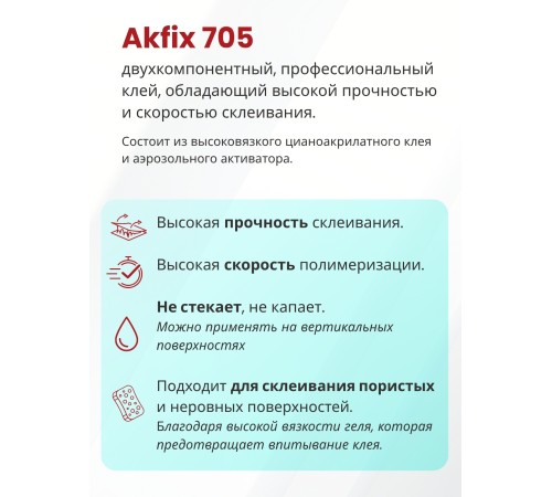 Akfix 705 Набор для склеивания (Супер клей В50 гр + Активатор 200 мл) Akfix 705 Набор для склеивания (Супер клей В50 гр + Активатор 200 мл)