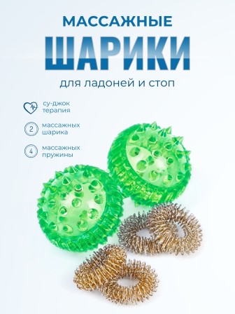 Массажер МАССАЖНЫЙ ШАРИК ЗЕЛЕНЫЙ в блистере, 2 шт