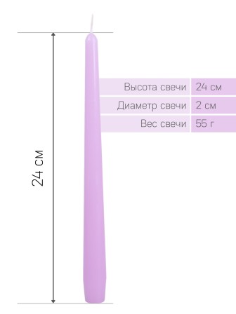 Свеча античная сиреневая, 12 шт
