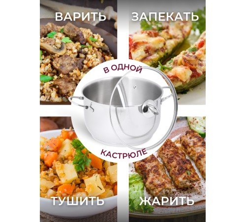 Кастрюля «Легенда» - 8,0 л, 260 мм, ТРС, КС (стеклянная крышка, зеркальная полировка, прутковые ручки)