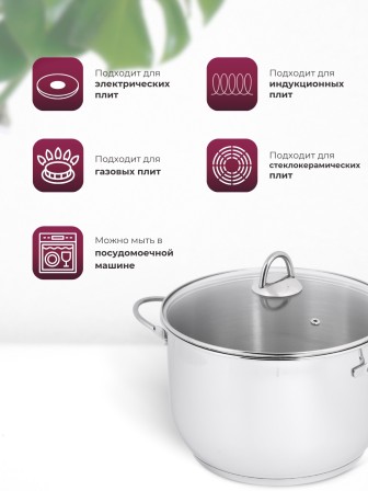 Кастрюля «Легенда» - 8,0 л, 260 мм, ТРС, КС (стеклянная крышка, зеркальная полировка, прутковые ручки)