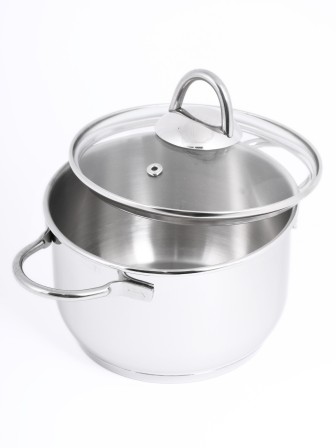 Кастрюля «Легенда» - 1,75 л, 160 мм, ТРС, КС (стеклянная крышка, зеркальная полировка, прутковые ручки)