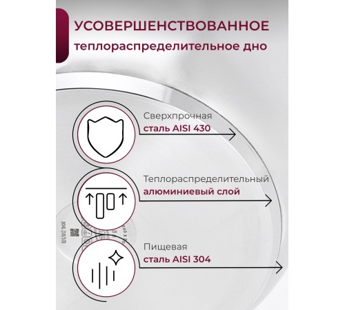Кастрюля «Легенда» - 2,5 л, 200 мм, ТРС, КС (стеклянная крышка, зеркальная полировка, прутковые ручки)