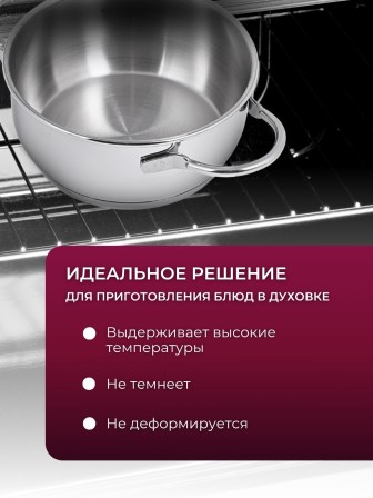 Кастрюля «Легенда» - 2,5 л, 200 мм, ТРС, КС (стеклянная крышка, зеркальная полировка, прутковые ручки)