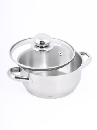 Кастрюля «Прима» (сатин) - 1,0 л, 160 мм, ТРС, КС (стеклянная крышка, матовая полировка, объемными ручками)