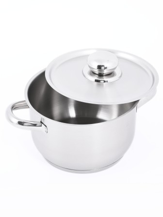 Кастрюля «Прима» (сатин) - 1,75 л, 160 мм, ТРС, КМ (металлическая крышка, матовая полировка, объемными ручками)