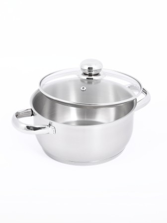 Кастрюля «Прима» (сатин) - 2,5 л, 200 мм, ТРС, КС (стеклянная крышка, матовая полировка, объемными ручками)