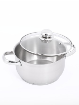 Кастрюля «Прима» (сатин) - 3,0 л, 200 мм, ТРС, КС (стеклянная крышка, матовая полировка, объемными ручками)