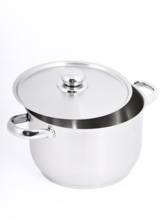 Кастрюля «Прима» (сатин) - 4,5 л, 220 мм, ТРС, КМ (металлическая крышка, матовая полировка, объемными ручками)