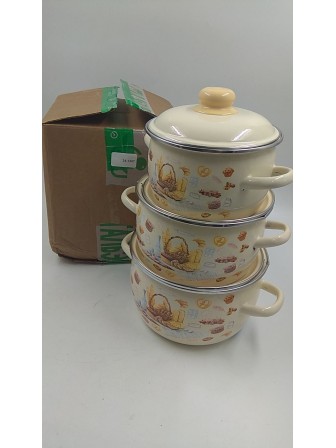 24-1287 Набор эмалированных кастрюль Хлеб 1КА021М, слоновая кость; 2/3/4 л