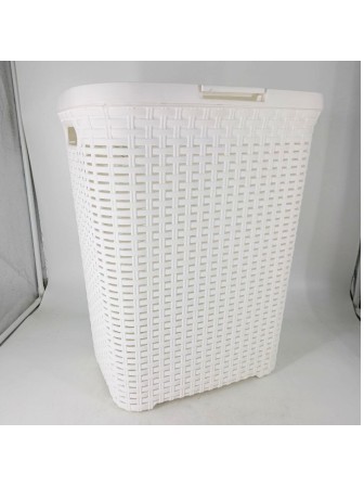 23-0807 Корзина для белья VIOLET 184006 Ротанг 40 л, белая, с крышкой