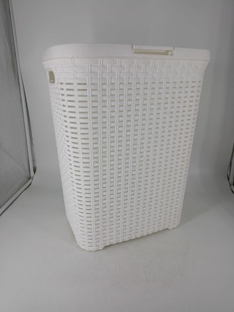 23-0807 Корзина для белья VIOLET 184006 Ротанг 40 л, белая, с крышкой