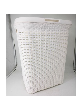 22-3617 Корзина для белья VIOLET 186006 Ротанг 60 л, белая, с крышкой