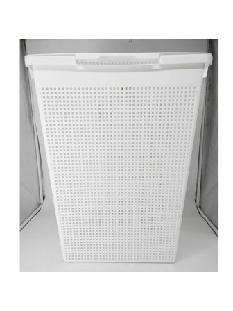 23-2224 Корзина для белья VIOLET 5650006 Лофт 50 л, белая, узкая с крышкой