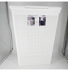 23-2265 Корзина для белья VIOLET 5650006 Лофт 50 л, белая, узкая с крышкой
