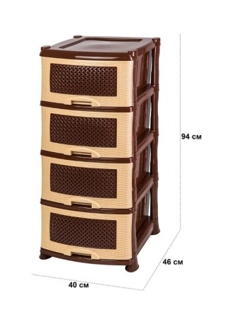 Уценка 24-0406 Комод пластиковый VIOLET Плетенка 035401, 4 секции, бежевый/коричневый