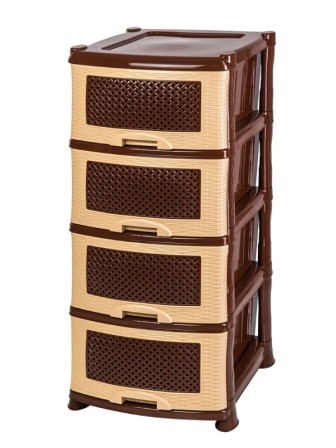 Уценка 24-0406 Комод пластиковый VIOLET Плетенка 035401, 4 секции, бежевый/коричневый