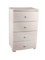 Уценка 25-0414 Комод пластиковый Альтернатива Плетенка М4059, 4 ящика, широкий, слоновая кость