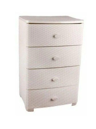 Уценка 25-0414 Комод пластиковый Альтернатива Плетенка М4059, 4 ящика, широкий, слоновая кость
