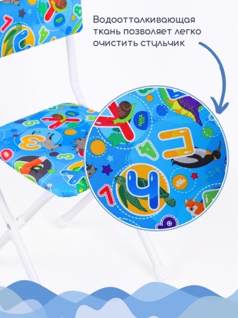Стул детский Ника СТУ3/5 "С буквами" (синяя обивка и БЕЛЫЙ каркас, буквы, цифры животные)