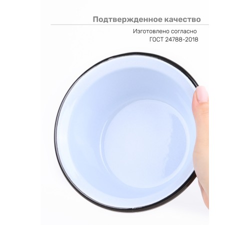 Миска эмалированная 0,8 л, Стальэмаль 2с5, без рисунка, серо-голубой
