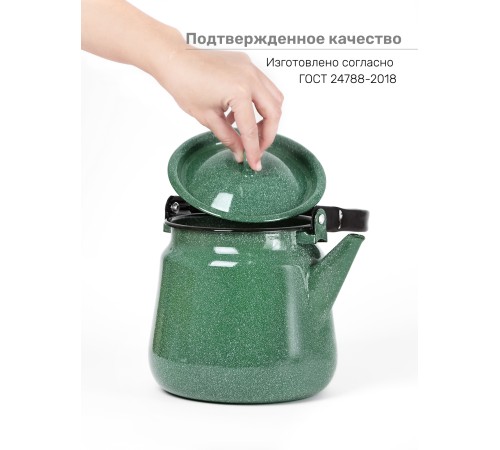 Чайник эмалированный  3,5 л, Стальэмаль 2с26, без рисунка изумрудный, с зерном