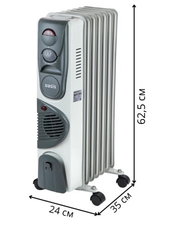 Уценка 24-2129 Масляный радиатор Oasis BB-15T с тепловентилятором, 1500 Вт, 7 секций