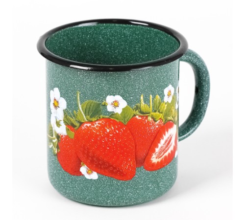 Кружка эмалированная 1 л, Стальэмаль 1с3с, Клубника садовая, изумрудный, с зерном