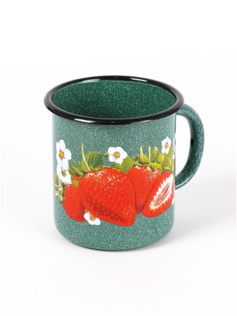 Кружка эмалированная 1 л, Стальэмаль 1с3с, Клубника садовая, изумрудный, с зерном