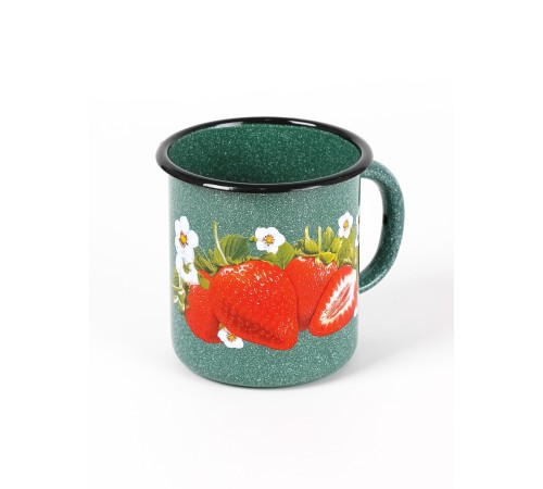 Кружка эмалированная 1 л, Стальэмаль 1с3с, Клубника садовая, изумрудный, с зерном