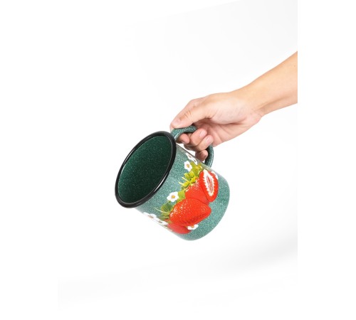 Кружка эмалированная 1 л, Стальэмаль 1с3с, Клубника садовая, изумрудный, с зерном
