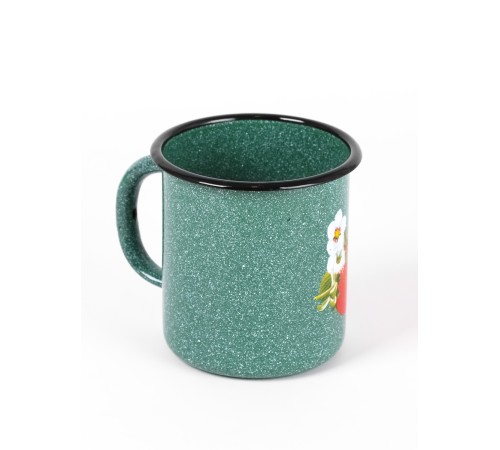 Кружка эмалированная 1 л, Стальэмаль 1с3с, Клубника садовая, изумрудный, с зерном