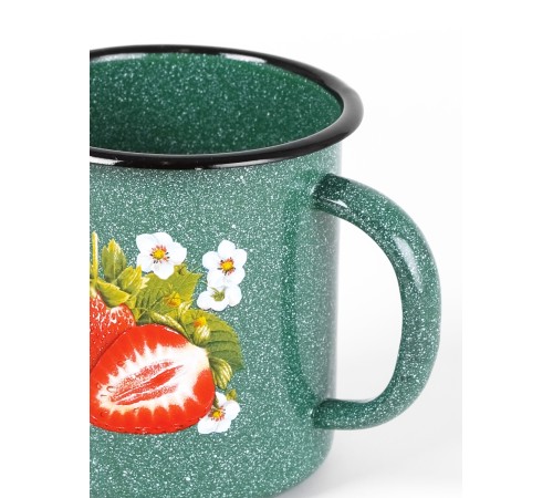 Кружка эмалированная 1 л, Стальэмаль 1с3с, Клубника садовая, изумрудный, с зерном